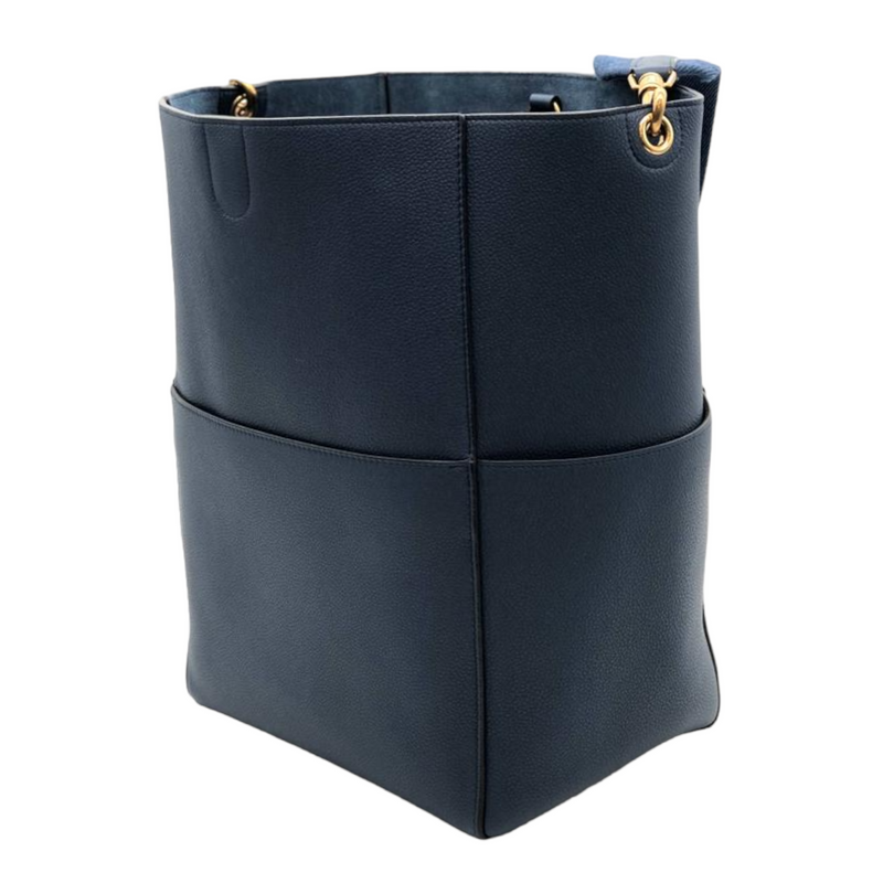 Soft Grained Calfskin Sangle Bucket Bag Blue