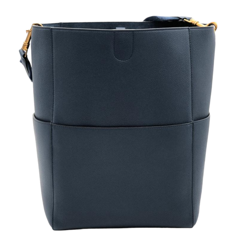 Soft Grained Calfskin Sangle Bucket Bag Blue