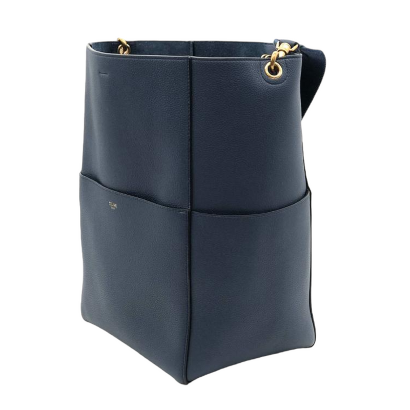 Soft Grained Calfskin Sangle Bucket Bag Blue