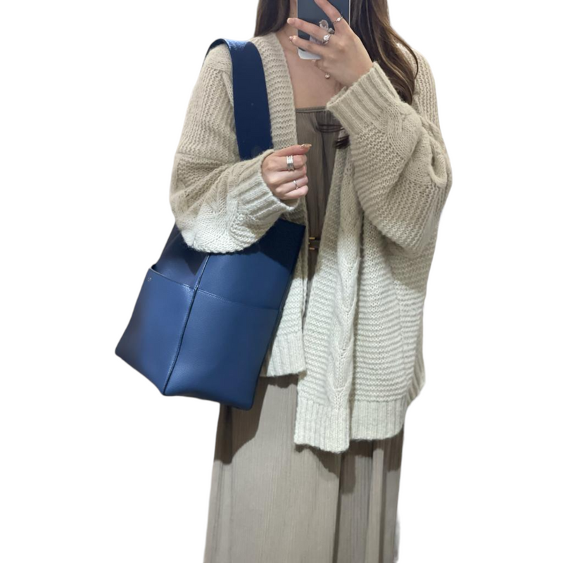 Soft Grained Calfskin Sangle Bucket Bag Blue