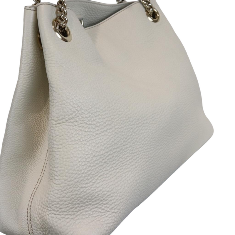 Pebbled Calfskin Soho Working Tote White GHW