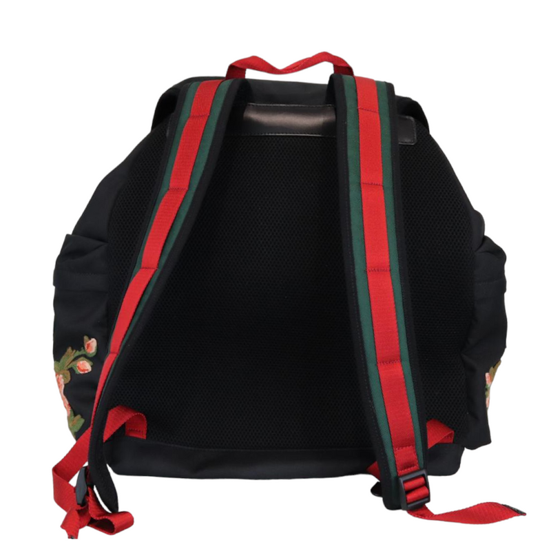 Techno Canvas Embroidered Double Buckle Backpack Black