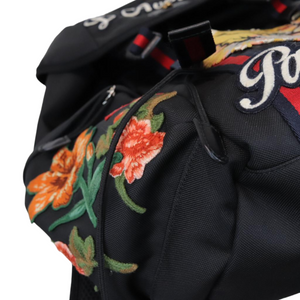 Techno Canvas Embroidered Double Buckle Backpack Black