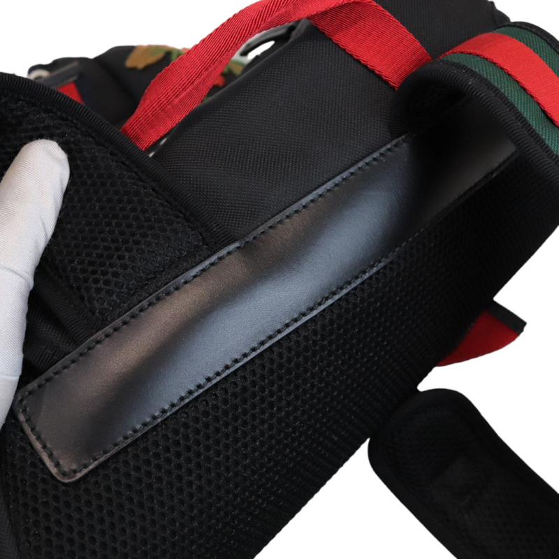 Techno Canvas Embroidered Double Buckle Backpack Black