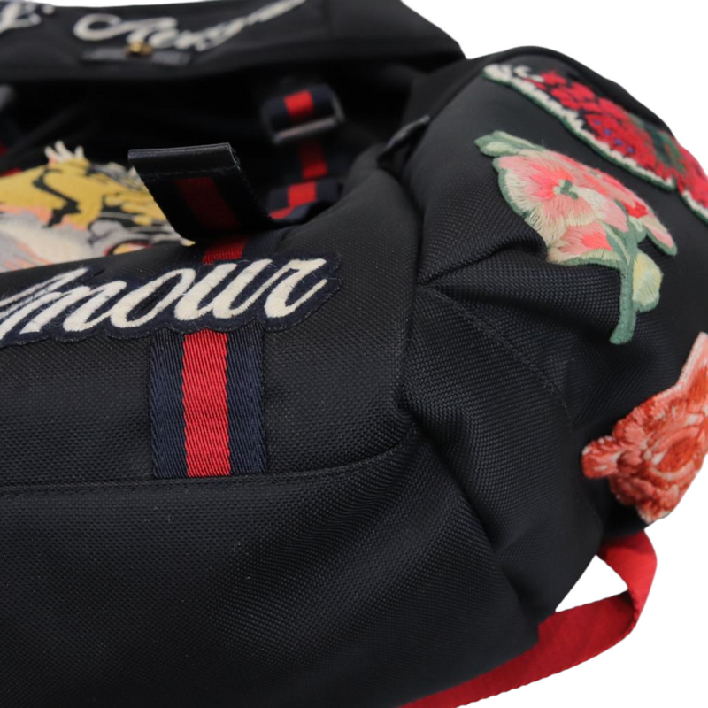 Techno Canvas Embroidered Double Buckle Backpack Black