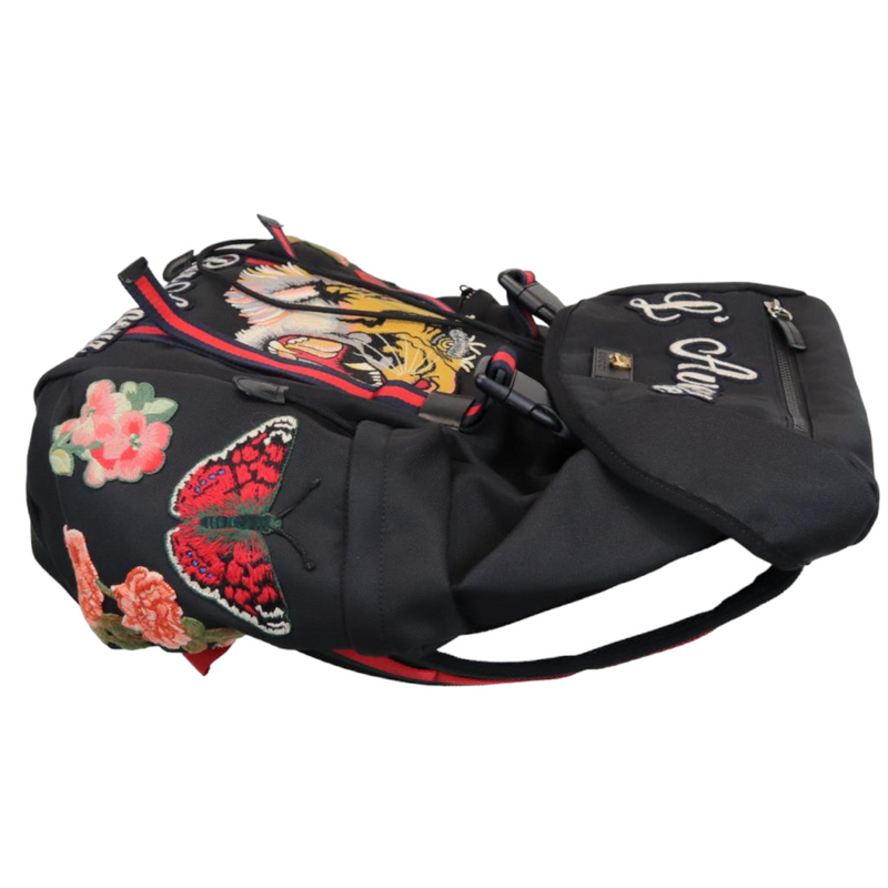Techno Canvas Embroidered Double Buckle Backpack Black