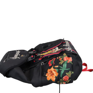 Techno Canvas Embroidered Double Buckle Backpack Black