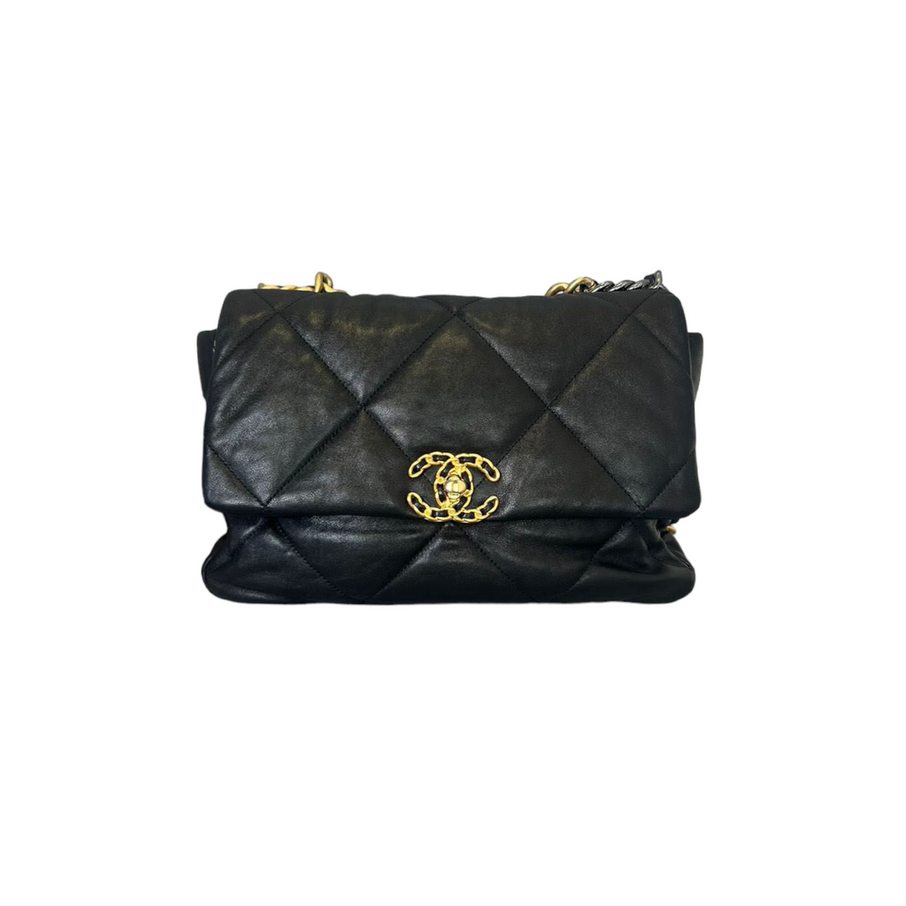 Goatskin Quilted Large Chanel 19 Flap Black