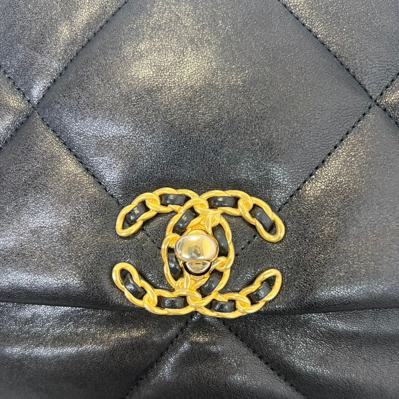 Goatskin Quilted Large Chanel 19 Flap Black