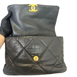 Goatskin Quilted Large Chanel 19 Flap Black