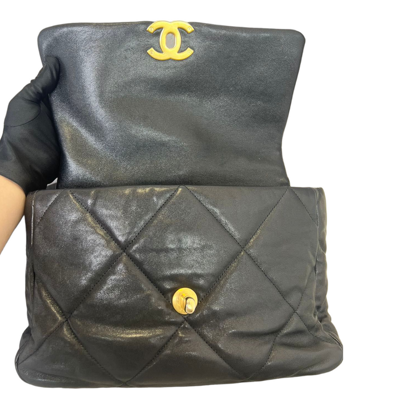 Goatskin Quilted Large Chanel 19 Flap Black