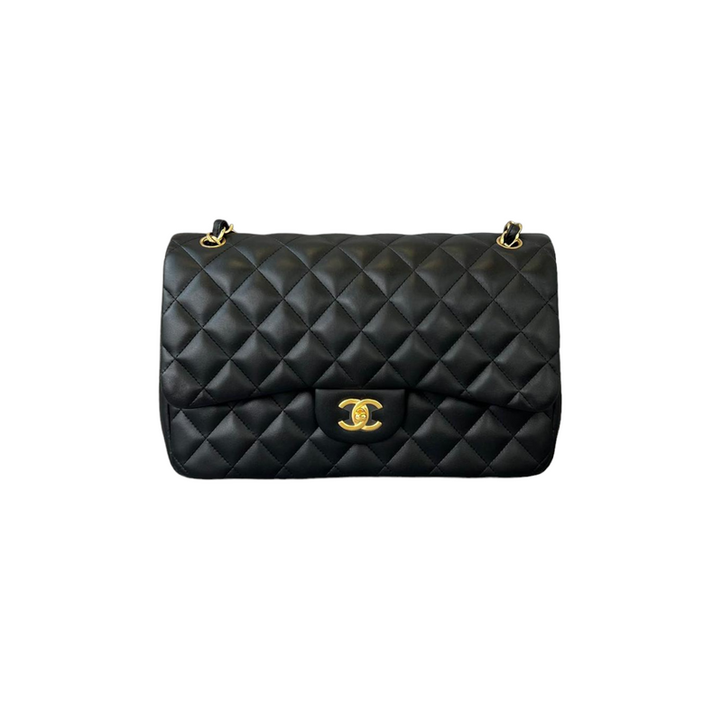 Lambskin Jumbo Double Flap Black GHW