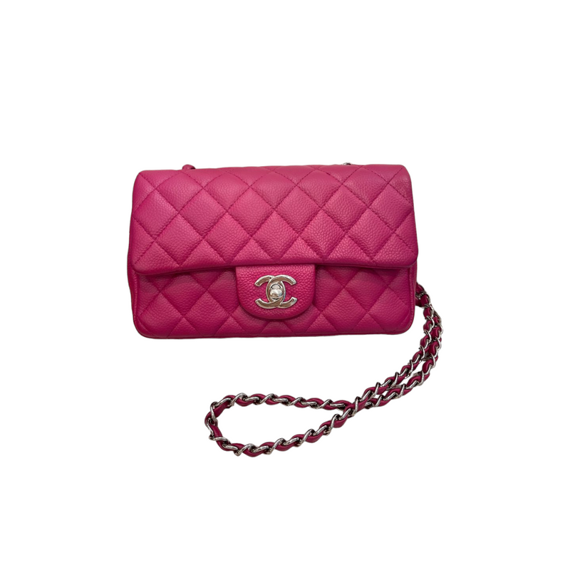 Caviar Quilted Mini Rectangle Flap Suede Pink SHW