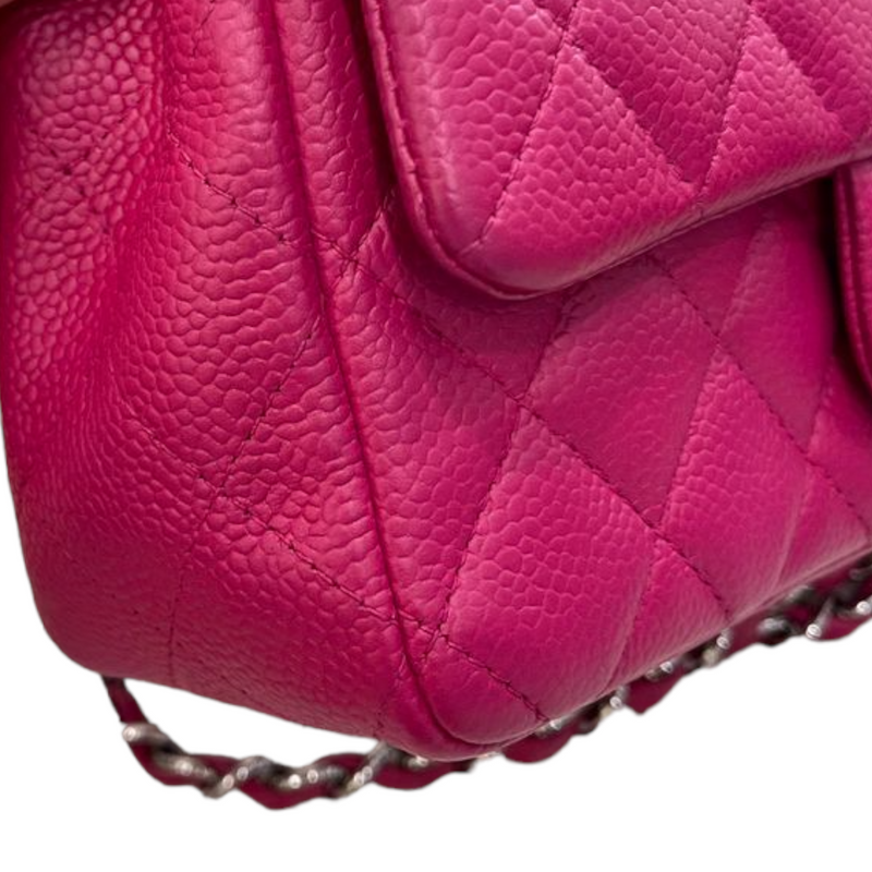 Chanel Pink Iridescent Quilted Calfskin Mini Flap Silver Hardware