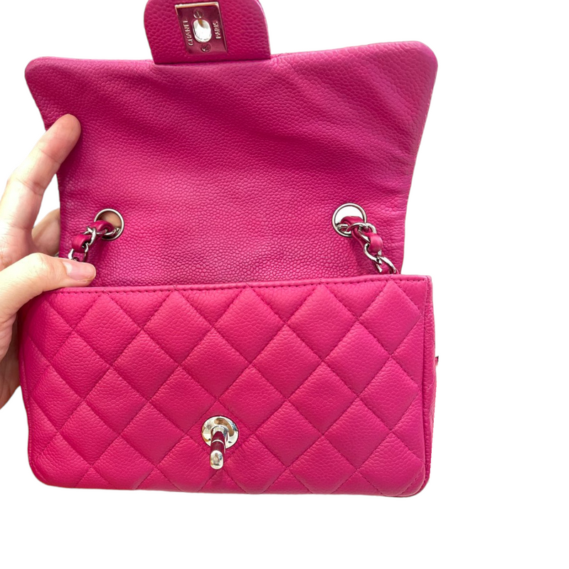 Caviar Quilted Mini Rectangle Flap Suede Pink SHW