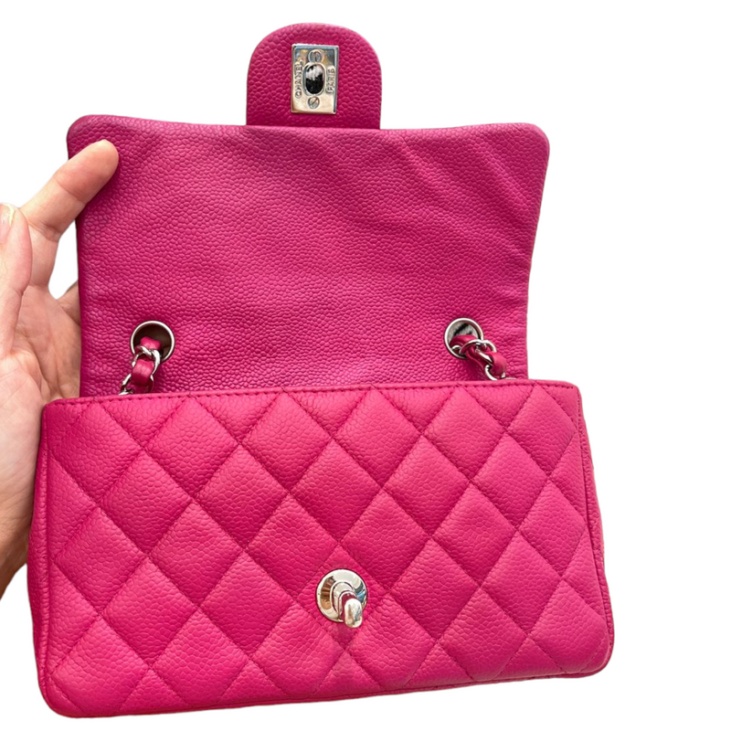 Chanel mini square flapbag fuchsia lambskin ghw