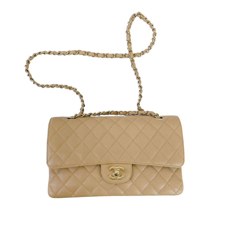 Chanel Vintage Beige Caviar Quilted 2.55 Small Classic Double Flap