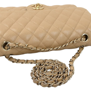 Caviar Quilted Medium Double Flap Beige GHW