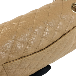 Caviar Quilted Medium Double Flap Beige GHW