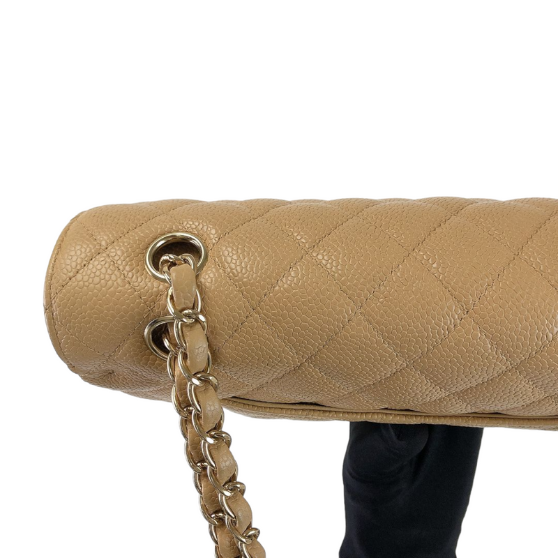 Caviar Quilted Medium Double Flap Beige GHW