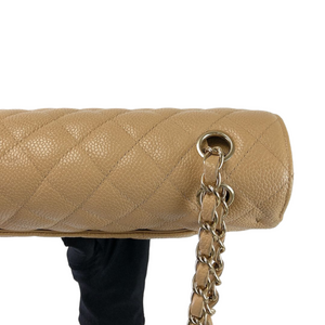 Caviar Quilted Medium Double Flap Beige GHW