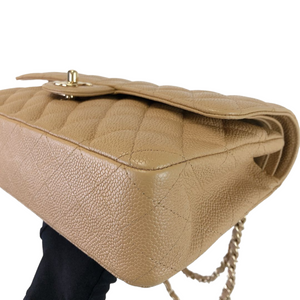 Caviar Quilted Medium Double Flap Beige GHW