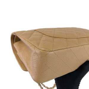 Caviar Quilted Medium Double Flap Beige GHW