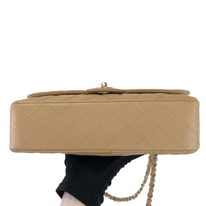 Caviar Quilted Medium Double Flap Beige GHW