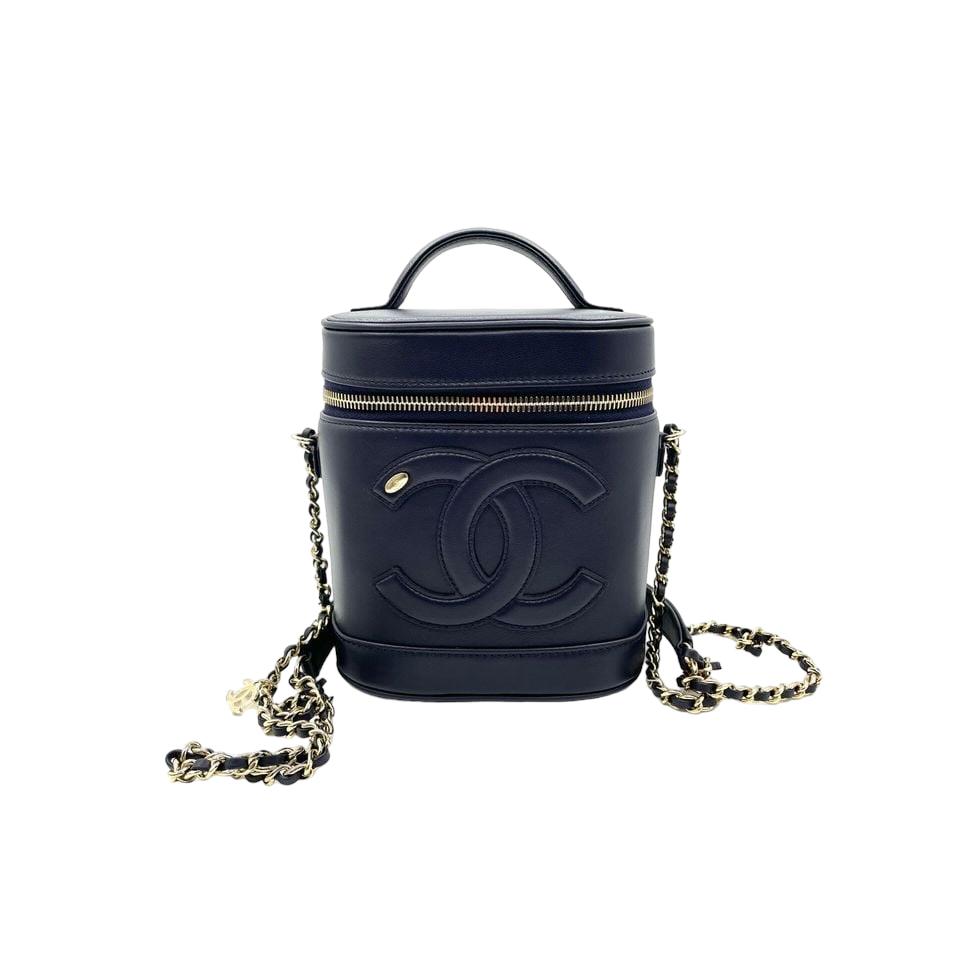 Top Handle Vanity Case with Chain Blue GHW