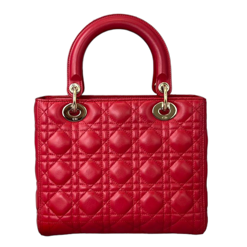 Lambskin Cannage Medium Lady Dior Red GHW