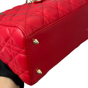 Lambskin Cannage Medium Lady Dior Red GHW