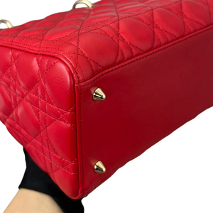 Lambskin Cannage Medium Lady Dior Red GHW