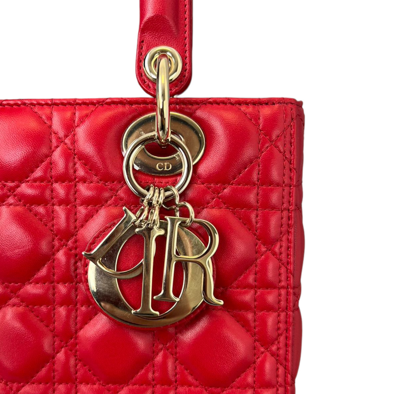 Lambskin Cannage Medium Lady Dior Red GHW