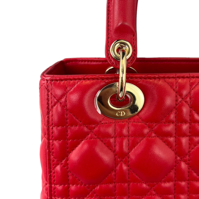 Lambskin Cannage Medium Lady Dior Red GHW