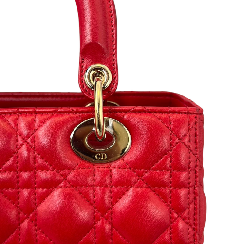 Lambskin Cannage Medium Lady Dior Red GHW