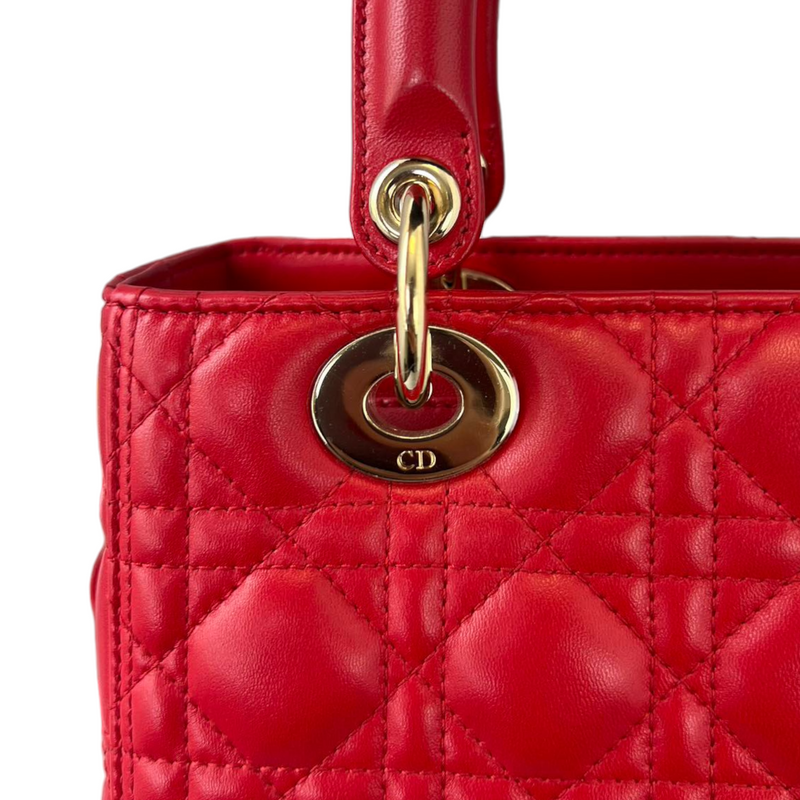 Lambskin Cannage Medium Lady Dior Red GHW