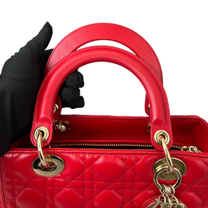 Lambskin Cannage Medium Lady Dior Red GHW