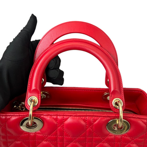 Lambskin Cannage Medium Lady Dior Red GHW