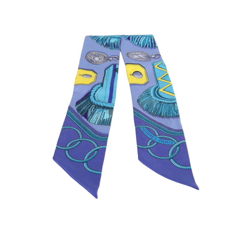 Silk Twilly Twill Scarf Epaulettes Lavender Turquoise Jaune