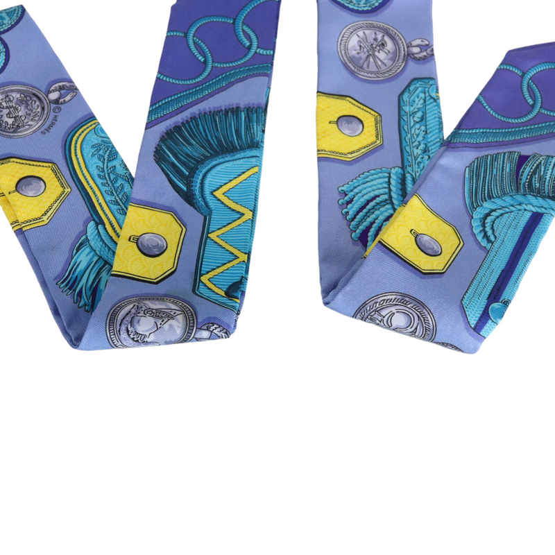 Silk Twilly Twill Scarf Epaulettes Lavender Turquoise Jaune