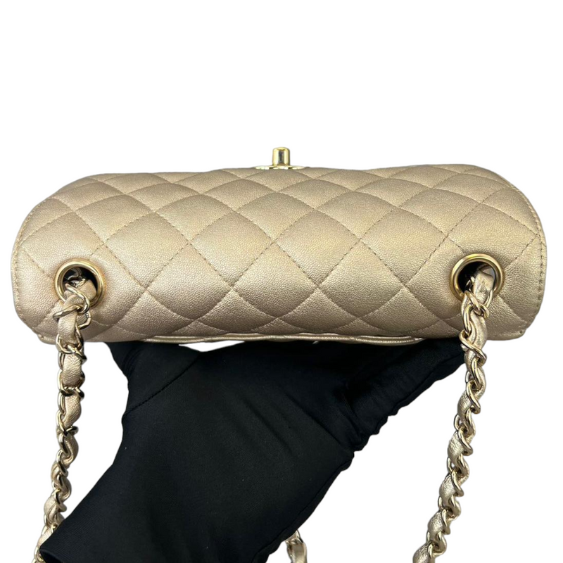Chanel Square Classic Single Flap Bag Quilted Goatskin Mini Metallic