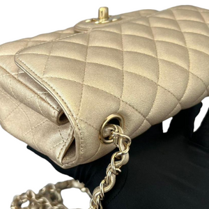 Metallic Lambskin Mini Rectangular Flap Gold GHW