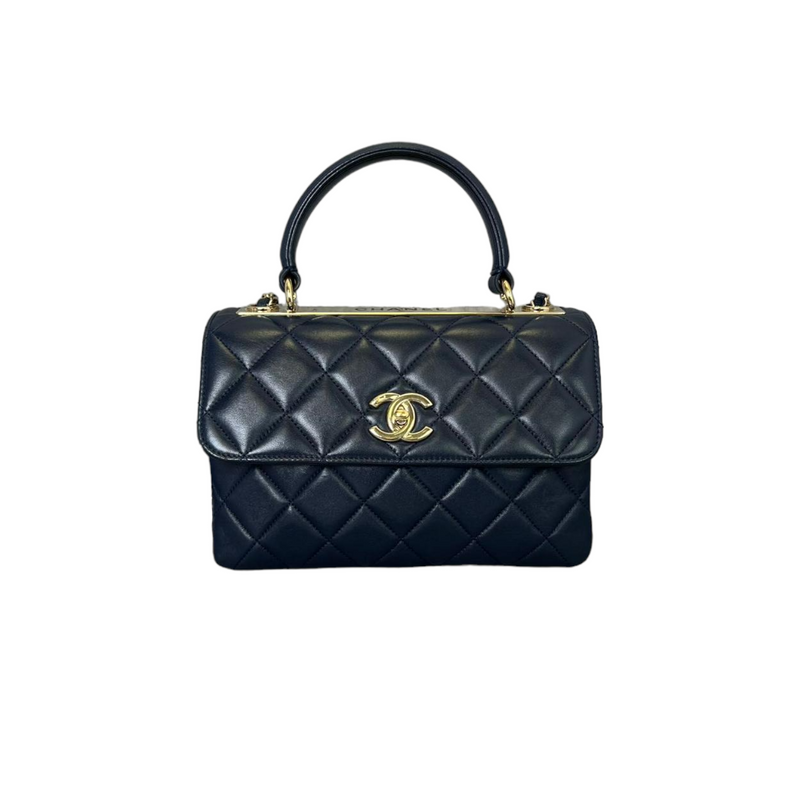 Chanel 23A Black Lambskin Top Handle Mini with Champagne Gold Hardware. 