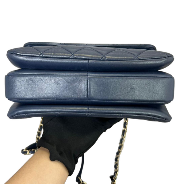 Large Trendy CC Flap Dual Handle Bag Navy Blue GHW