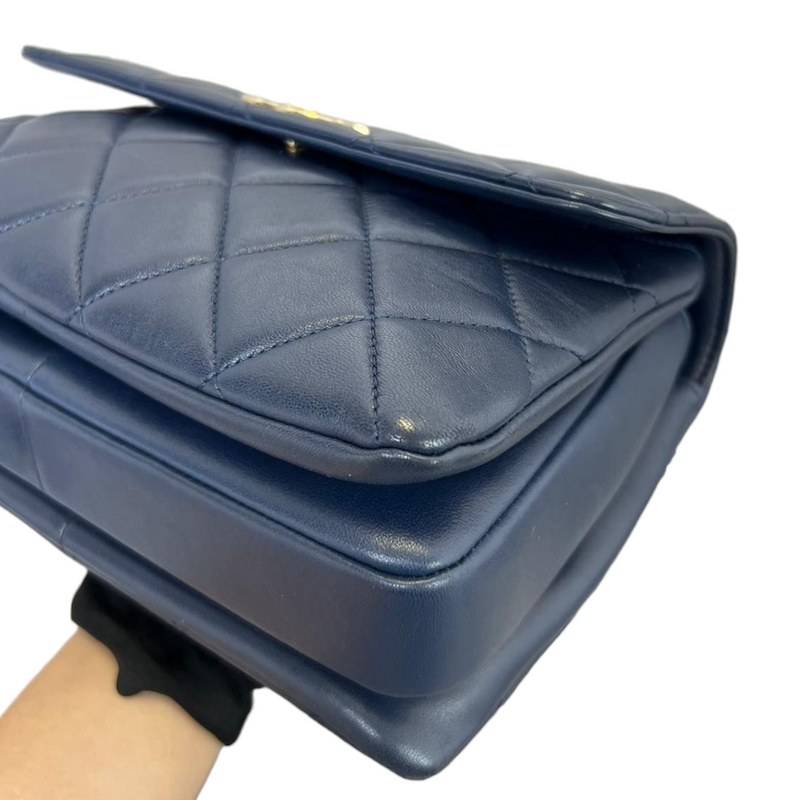 Large Trendy CC Flap Dual Handle Bag Navy Blue GHW