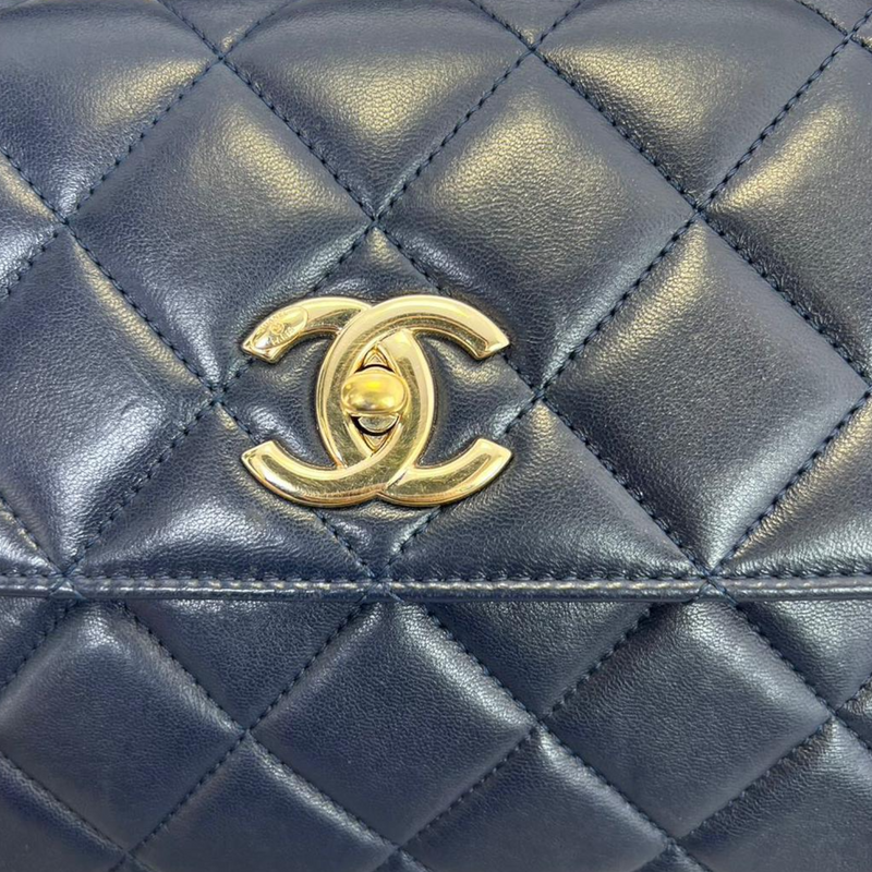 Chanel Small Classic Double Flap Dark Blue Caviar Light Gold Hardware