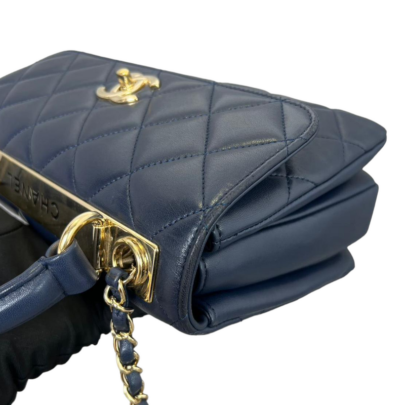 Chanel Navy Chic Pearls Small Flap Bag in Leather With Gold Hardware
