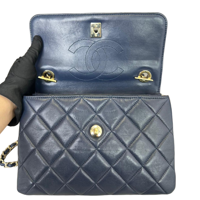 Small Trendy CC Flap Bag Navy Blue GHW