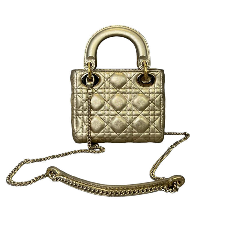 Metallic Cannage Mini Lady Dior Gold GHW