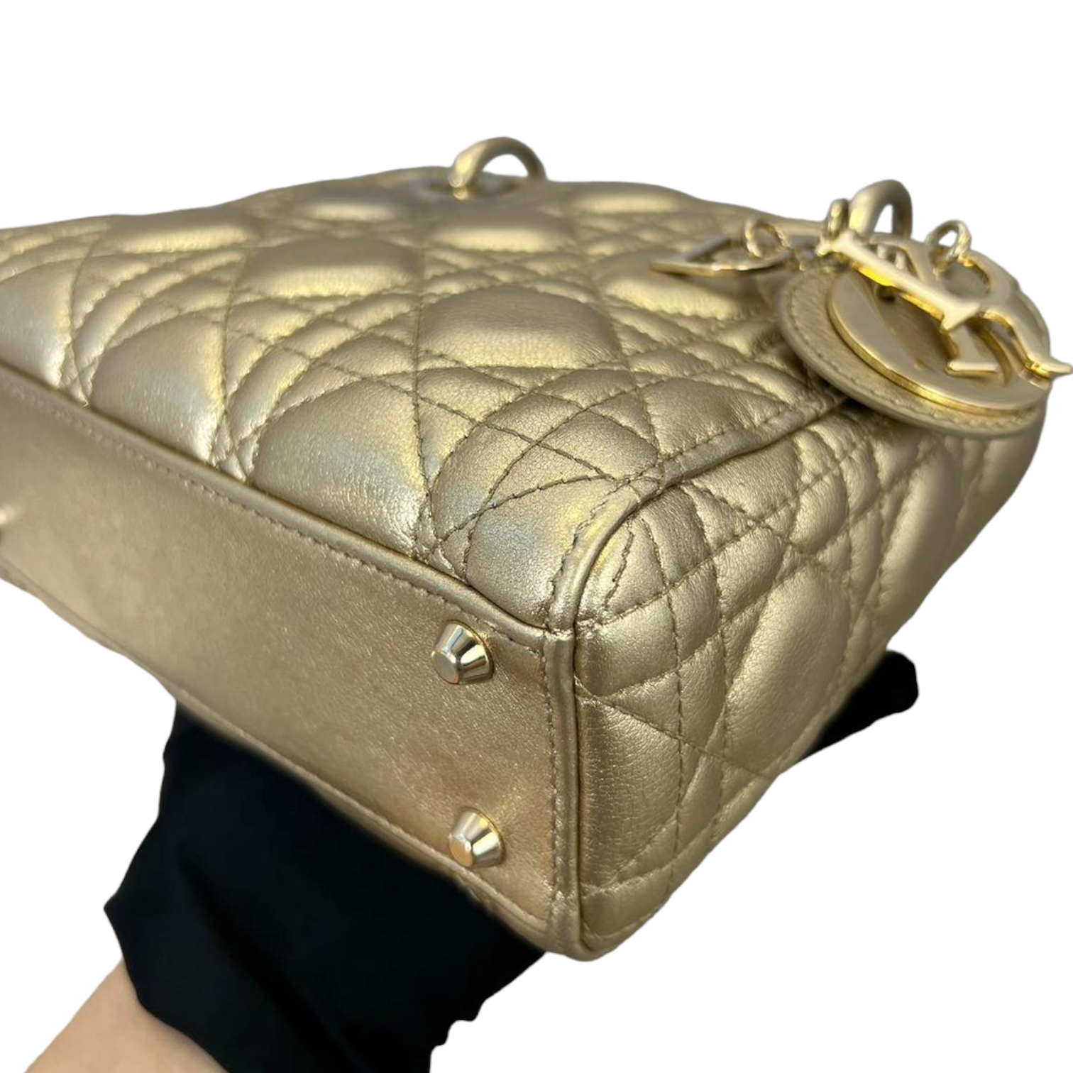 Christian Dior Metallic Cannage Mini Lady Dior Gold GHW Bag Religion